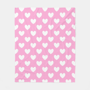 Weiße Polka Herzen auf Cotton Candy Pink Fleecedecke