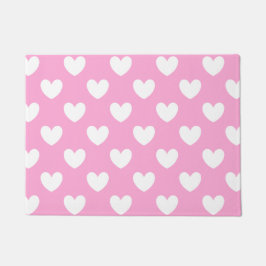 Weiße Polka Herzen auf Cotton Candy Pink Fußmatte