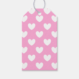 Weiße Polka Herzen auf Cotton Candy Pink Geschenkanhänger