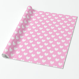 Weiße Polka Herzen auf Cotton Candy Pink Geschenkpapier