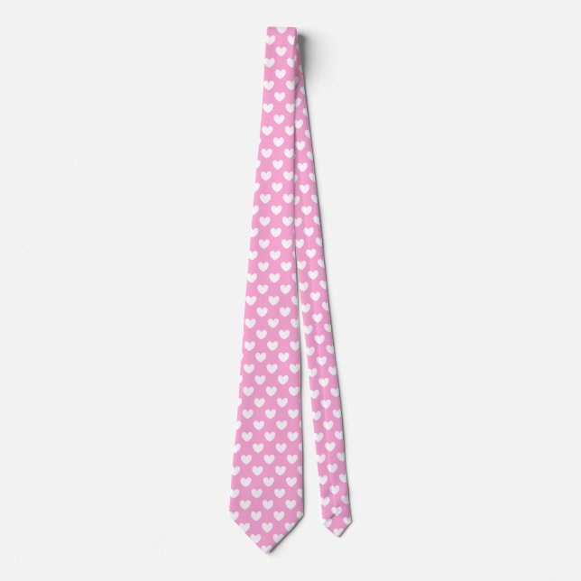Weiße Polka Herzen auf Cotton Candy Pink Krawatte (Vorderseite)