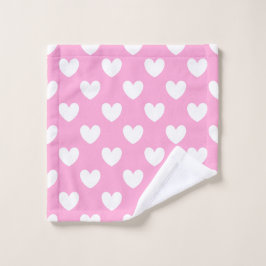 Weiße Polka Herzen auf Cotton Candy Pink Waschlappen