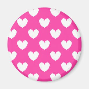 Weiße Polka-Herzen auf Fuchsienrosa Magnet
