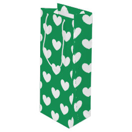 Weiße Polka-Herzen auf Kelly Green Geschenktüte Für Weinflaschen