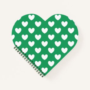 Weiße Polka-Herzen auf Kelly Green Notizbuch