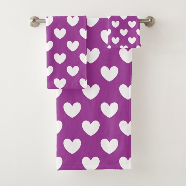 Weiße Polka Herzen auf Lila Kaktus Blume lila Badhandtuch Set (Insitu)