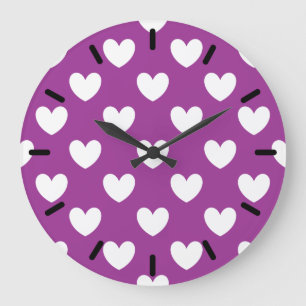 Weiße Polka Herzen auf Lila Kaktus Blume lila Große Wanduhr
