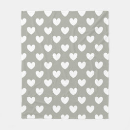 Weiße Polka Herzen auf Pussywillow Gray Fleecedecke