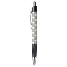Weiße Polka Herzen auf Pussywillow Gray Kugelschreiber