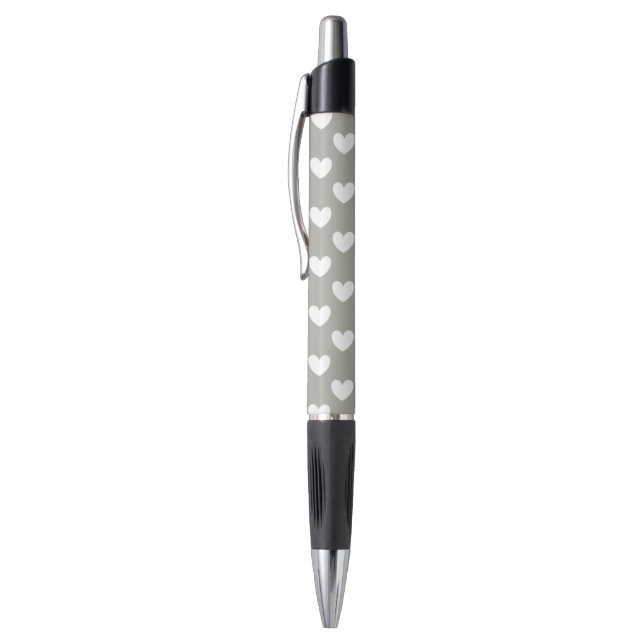 Weiße Polka Herzen auf Pussywillow Gray Kugelschreiber (Oberseite (Vertikal))
