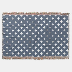 Weiße Polka-Kreuze auf blau-grau Decke