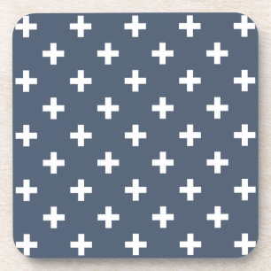 Weiße Polka-Kreuze auf blau-grau Getränkeuntersetzer
