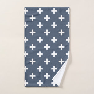 Weiße Polka-Kreuze auf blau-grau Handtuch