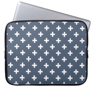 Weiße Polka-Kreuze auf blau-grau Laptopschutzhülle
