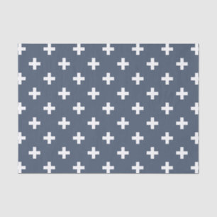 Weiße Polka-Kreuze auf blau-grau Seidenpapier