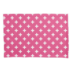 Weiße Polka-Kreuze auf Fuchsia Kissenbezug