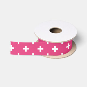 Weiße Polka-Kreuze auf Fuchsia Satinband