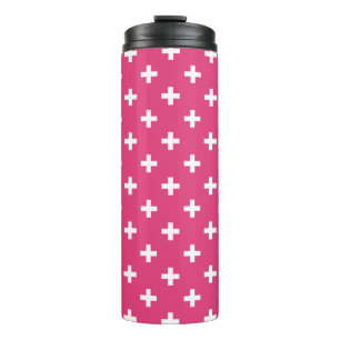 Weiße Polka-Kreuze auf Fuchsia Thermosbecher