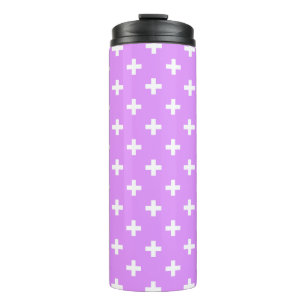 Weiße Polka-Kreuze auf Lila Thermosbecher