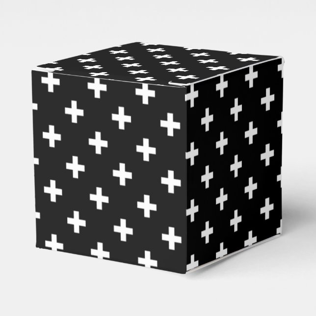 Weiße Polka-Kreuze auf schwarz Geschenkschachtel (Vorderseite)
