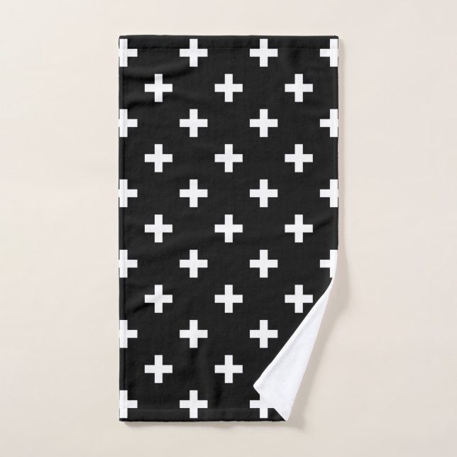 Weiße Polka-Kreuze auf schwarz Handtuch (Handtuch)
