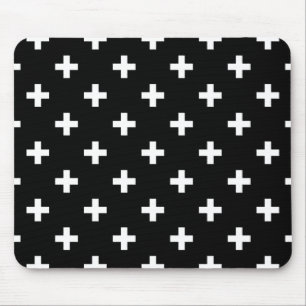 Weiße Polka-Kreuze auf schwarz Mousepad