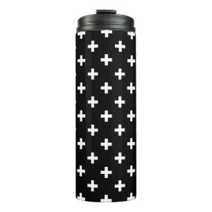 Weiße Polka-Kreuze auf schwarz Thermosbecher