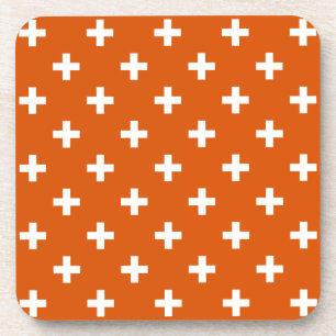 Weiße Polka-Kreuze auf verbrannter Orange Getränkeuntersetzer