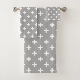 Weiße Polka kreuzt grau Badhandtuch Set