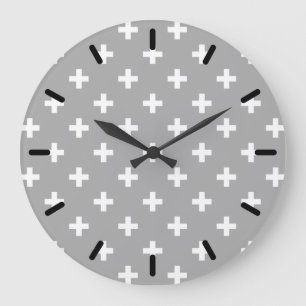 Weiße Polka kreuzt grau Große Wanduhr