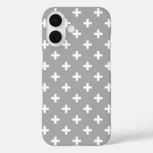 Weiße Polka kreuzt grau iPhone 16 Hülle