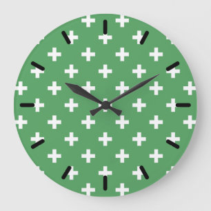 Weiße Polka kreuzt grün Große Wanduhr