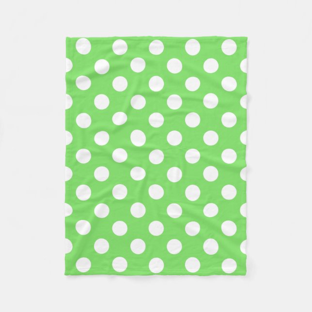 Weiße Polka Punkte auf Apfelgrün Fleecedecke (Vorderseite)
