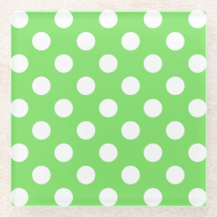 Weiße Polka Punkte auf Apfelgrün Glasuntersetzer