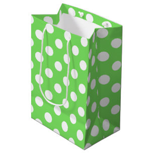 Weiße Polka Punkte auf Apfelgrün Mittlere Geschenktüte