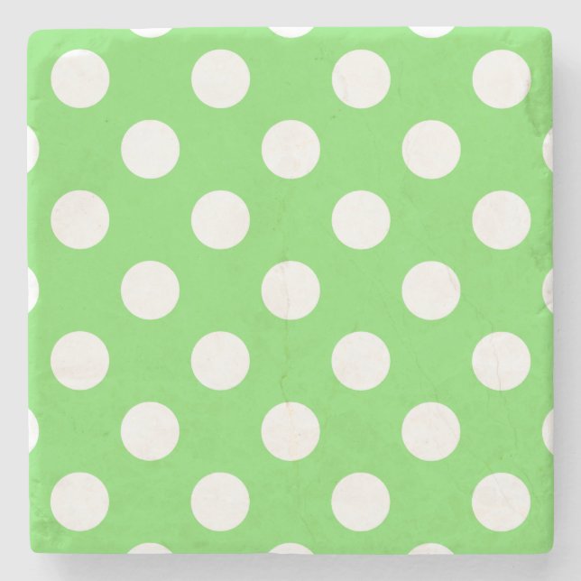 Weiße Polka Punkte auf Apfelgrün Steinuntersetzer (Vorderseite)