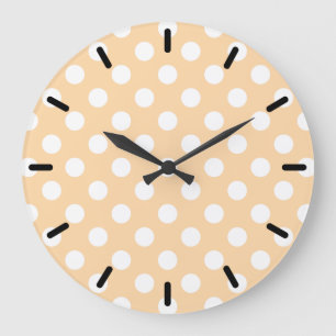 Weiße Polka-Punkte auf Beige Große Wanduhr
