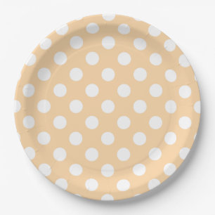 Weiße Polka-Punkte auf Beige Pappteller