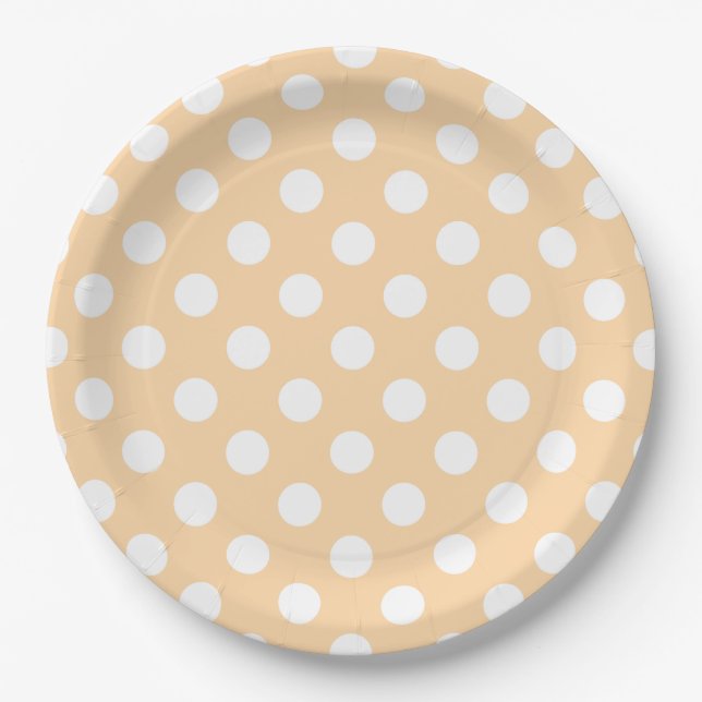 Weiße Polka-Punkte auf Beige Pappteller (Vorderseite)