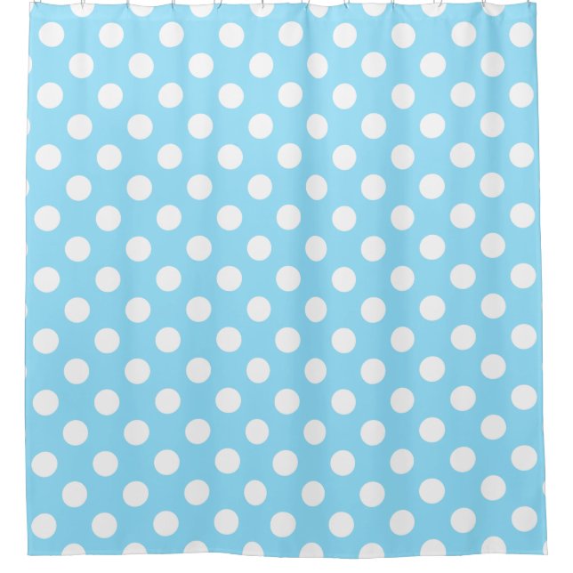 Weiße Polka-Punkte auf blass blau Duschvorhang (Vorderseite)