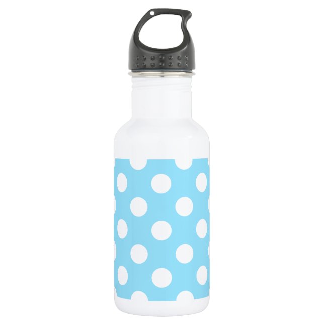 Weiße Polka-Punkte auf blass blau Edelstahlflasche (Vorderseite)