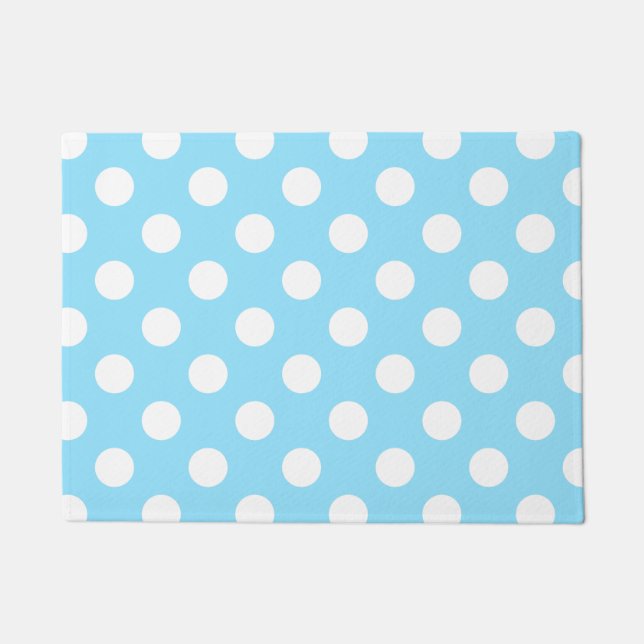 Weiße Polka-Punkte auf blass blau Fußmatte (Vorderseite)