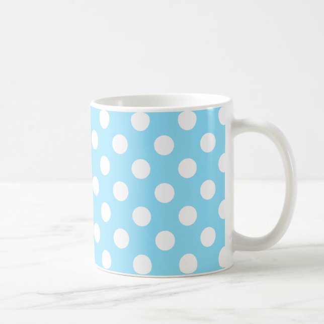 Weiße Polka-Punkte auf blass blau Kaffeetasse (Rechts)