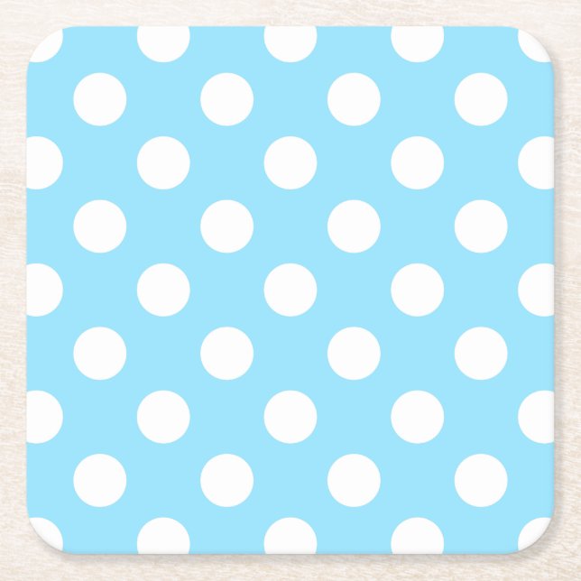 Weiße Polka-Punkte auf blass blau Rechteckiger Pappuntersetzer (Vorderseite)