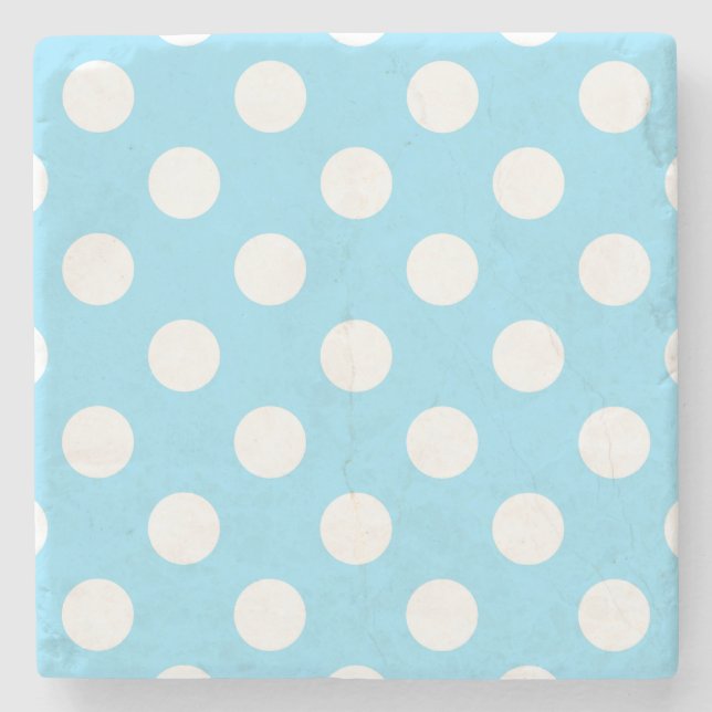 Weiße Polka-Punkte auf blass blau Steinuntersetzer (Vorderseite)