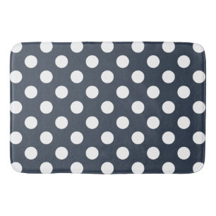 Weiße Polka-Punkte auf blau-grau Badematte