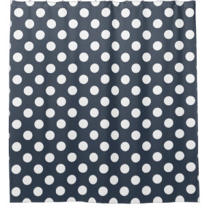 Weiße Polka-Punkte auf blau-grau Duschvorhang