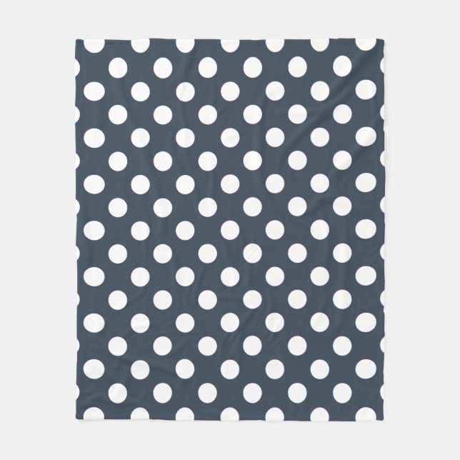 Weiße Polka-Punkte auf blau-grau Fleecedecke (Vorderseite)