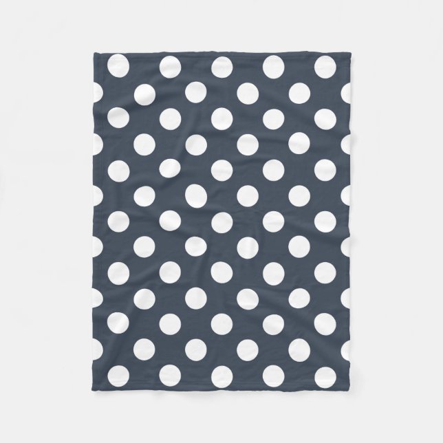 Weiße Polka-Punkte auf blau-grau Fleecedecke (Vorderseite)