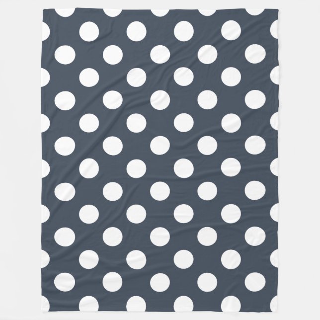 Weiße Polka-Punkte auf blau-grau Fleecedecke (Vorderseite)